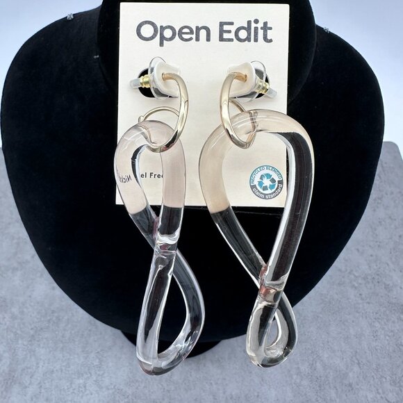 Open Edit Twisted Swirl Clear Acrylic Gold Tone Huggie Drop Earrings - Picture 1 of 9